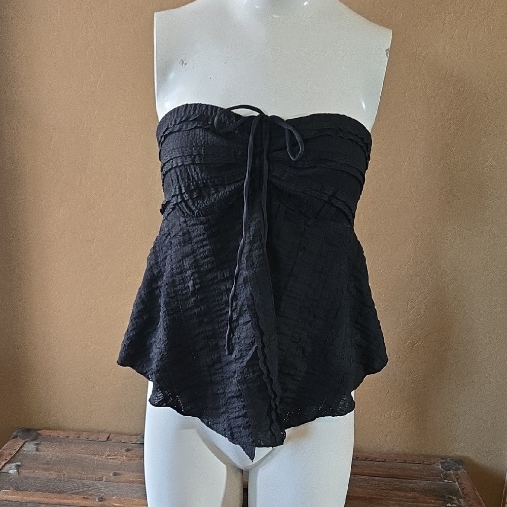 Urban Outfitters Strapless Black Textured Peplum Top - Women #941